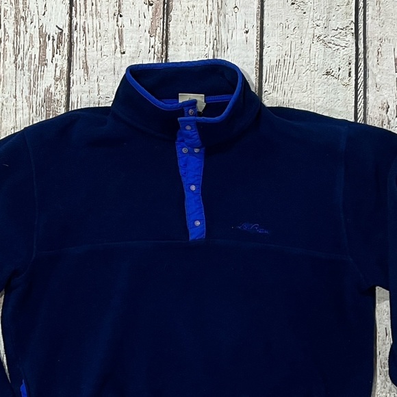 Vintage LL Bean Blue Snap T Pullover 1990s Jumper Fleece Pullover Jacket - Picture 3 of 4